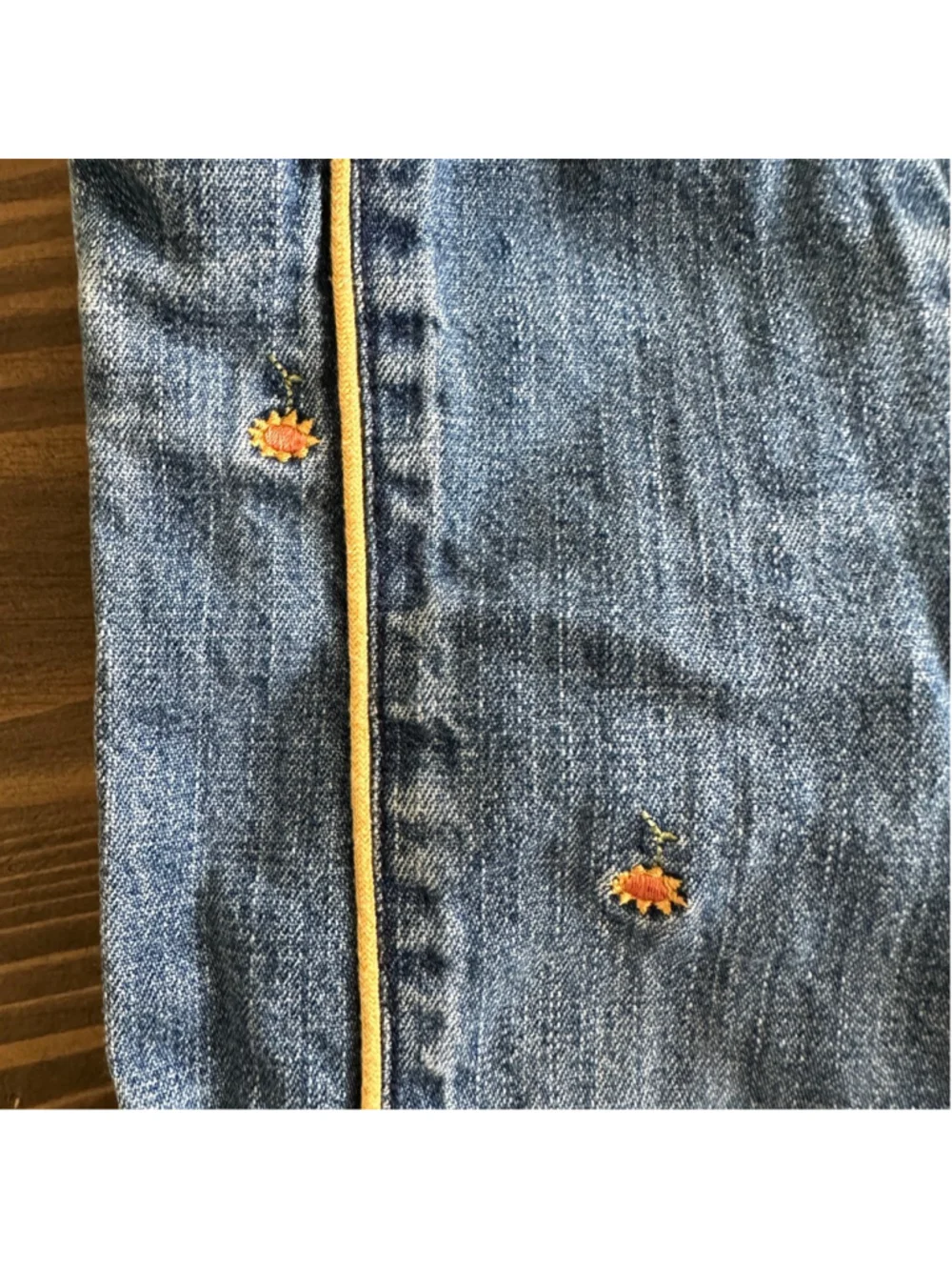 Gymboree Baby Jeans 12-18 Months Blue Floral Embroidered Yellow Trim